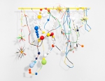 Detel Aurand: Fishing, 2006, Draht, Plastikhalm, Styropor, Angelutensilien, Acrylglas, 160 x 190 x 40 cm